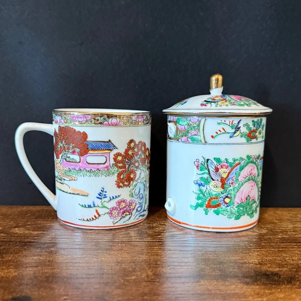 Hand Painted Asian Tea Cups (Set of 2)